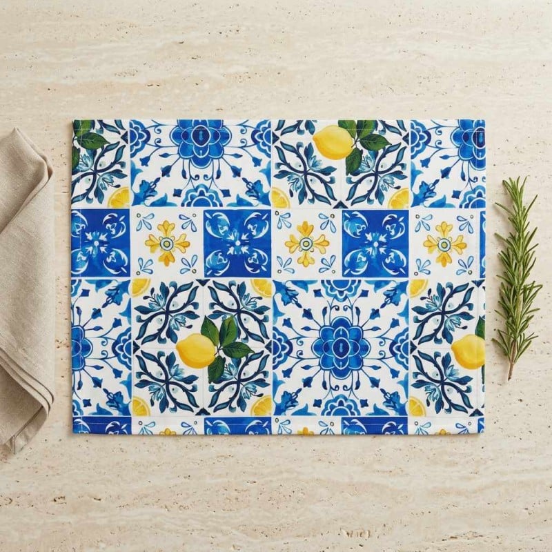 Tovaglietta Americana in Cotone Naturale Pattern Maiolica e Limoni - 35x50 cm