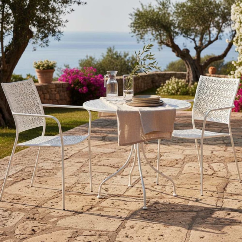 Sedia Outdoor Minerva: Acciaio Bianco Traforato con Braccioli lemoire home