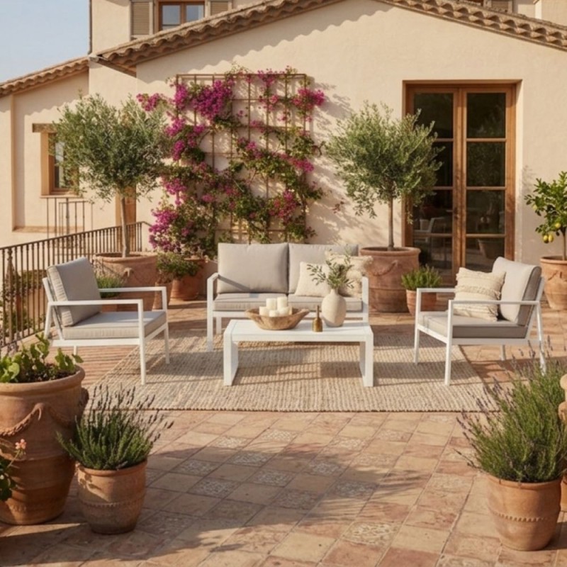 Salotto Outdoor Hilde Bianco: Alluminio, Textilene e Comfort Spun Poly