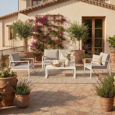 Salotto Outdoor Hilde Bianco: Alluminio, Textilene e Comfort Spun Poly