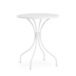 Tavolo Outdoor Minerva: Design Traforato a Felce in Acciaio Bianco