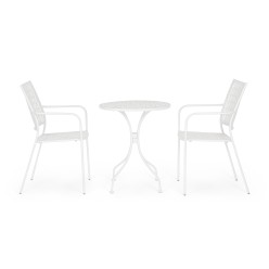 Tavolo Outdoor Minerva: Design Traforato a Felce in Acciaio Bianco