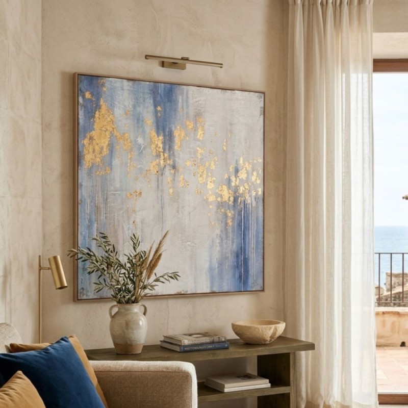 Quadro Astratto in azzurro con dettagli dorati come Etere di Poseidone