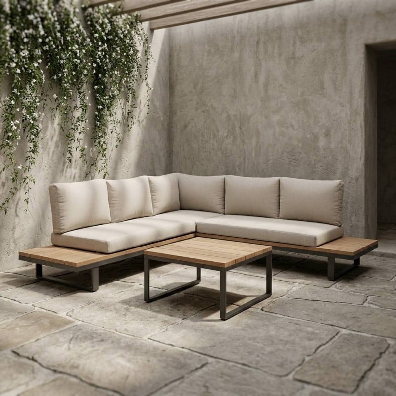 Salotto da esterno 5 posti scomponibile Angolare Antracite: Design in Alluminio e Comfort Olefin