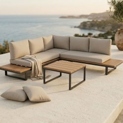 Salotto da esterno 5 posti scomponibile Angolare Antracite: Design in Alluminio e Comfort Olefin