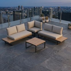 Salotto da esterno 5 posti scomponibile Angolare Antracite: Design in Alluminio e Comfort Olefin