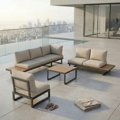 Salotto da esterno 5 posti scomponibile Angolare Antracite: Design in Alluminio e Comfort Olefin