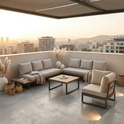 Salotto da esterno 5 posti scomponibile Angolare Antracite: Design in Alluminio e Comfort Olefin