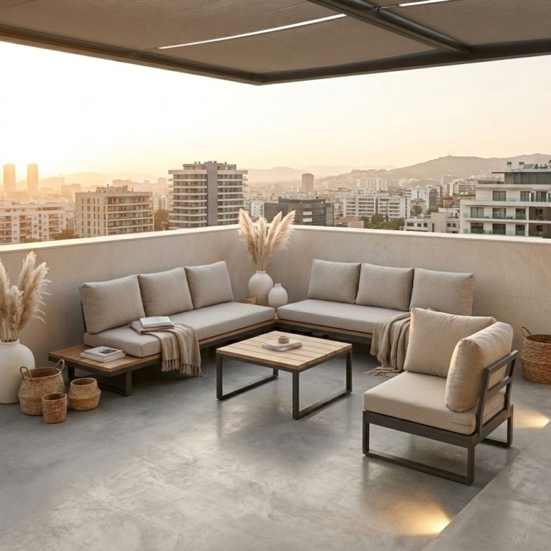 Salotto da esterno 5 posti scomponibile Angolare Antracite: Design in Alluminio e Comfort Olefin