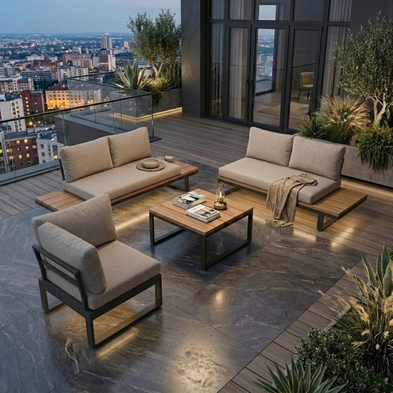 Salotto da esterno Angolare Zelmar Antracite: Design in Alluminio e Comfort Olefin