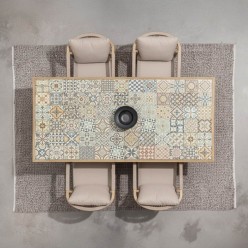 Tavolo Kalimera 206x106 in Alluminio Effetto Legno e Maioliche
