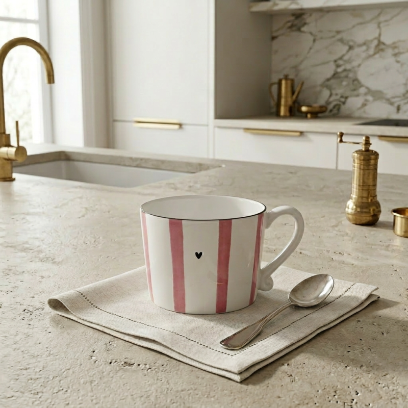 Tazza Mug Big Stripe Rosa e Bianca – Chic Porcellana Lemoire Home