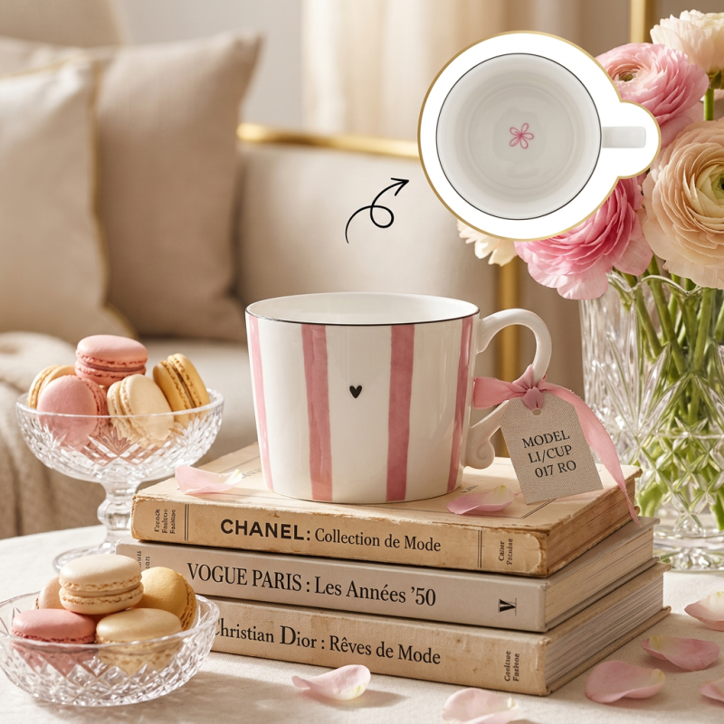 Tazza Mug Big Stripe Rosa e Bianca – Chic Porcellana Lemoire Home