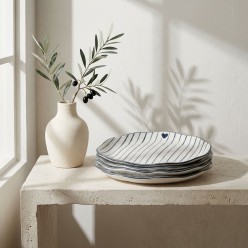 Piatto Breakfast Bastion Collection Righe Blu e Cuore | 23 cm