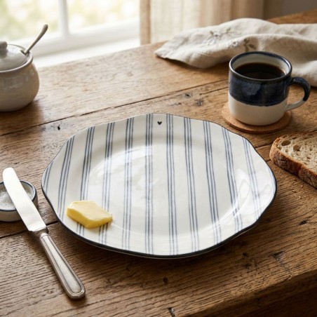 Piatto Breakfast Bastion Collection Righe Blu e Cuore | 23 cm