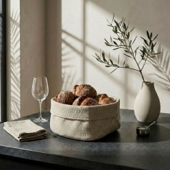 Cestino portapane in stoffa tortora – Collezione Calliope