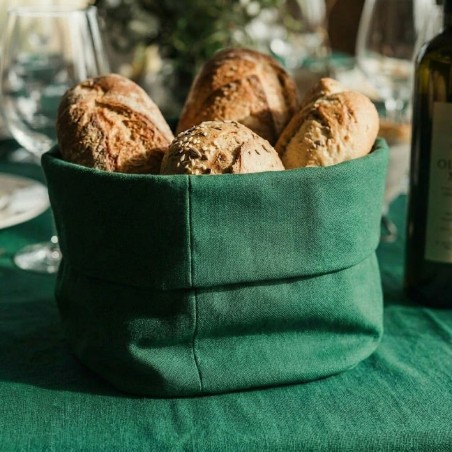 Cestino da tavola in stoffa verde bosco Selinunte, praticità e carattere per mise en place naturali
