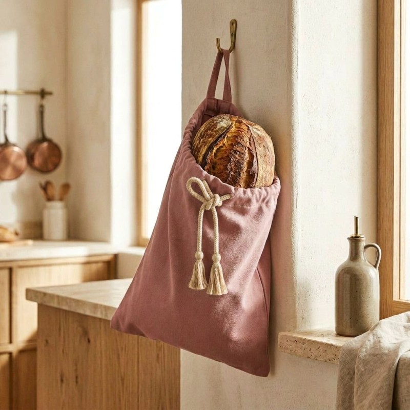 Sacco per pane in stoffa malva collezione Andromaca