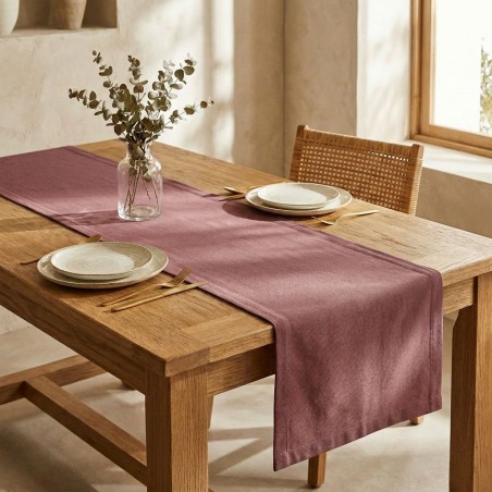 Runner da tavola Andromaca malva in cotone per mise en place eleganti