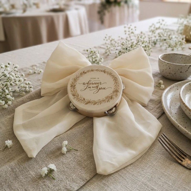 Fuoriporta Personalizzato Collezione Psiche - Fiocco in Cotone e Tulle con Tamburello - Made in Italy Fuoriporta Personalizzato Collezione Psiche - Fiocco in Cotone e Tulle con Tamburello - Made in Italy