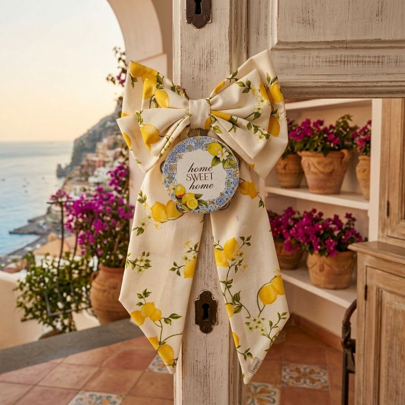 Fiocco Fuoriporta con Tamburello in Cotone e Limoni – Collezione Ercole e Amalfi – Personalizzabile Hand Made in Italy