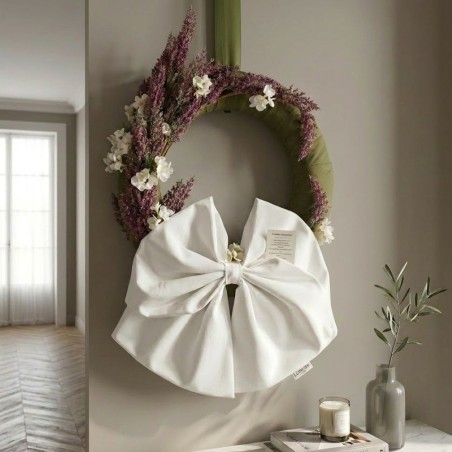 Fuoriporta Artigianale con Fiocco in Cotone e Fiori – Ghirlanda Personalizzabile Lemoire Home
