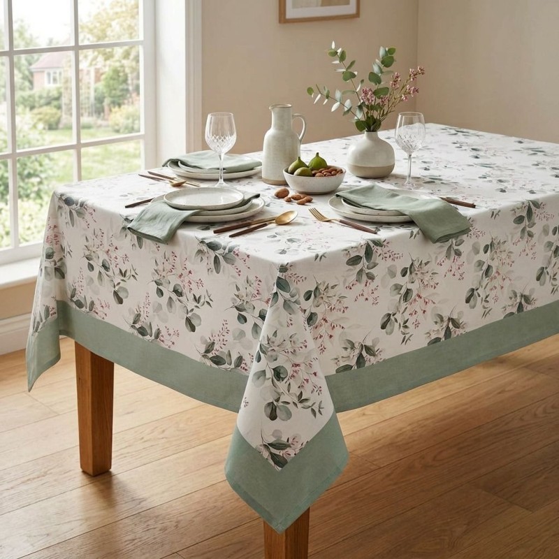 Tovaglia in Puro Cotone collezione Ettore – Eucalipto con fiore in Vari Formati | Lemoire Home