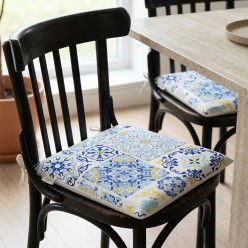 Cuscino Sedia Sartoriale Scilla in Cotone Maiolica Blue - Artigianato Italiano Lemoire Home