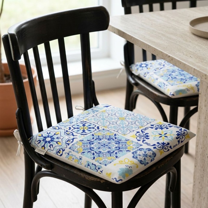 Cuscino Sedia Sartoriale Scilla in Cotone Maiolica Blue - Artigianato Italiano Lemoire Home