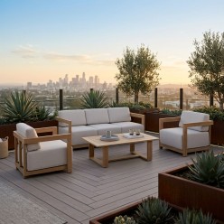 Salotto da Giardino Lemoire Home: Alluminio Effetto Legno 5 Posti
