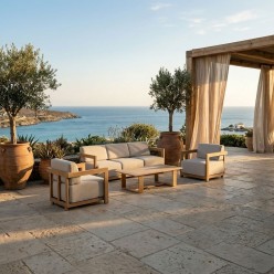 Salotto da Giardino Lemoire Home: Alluminio Effetto Legno 5 Posti