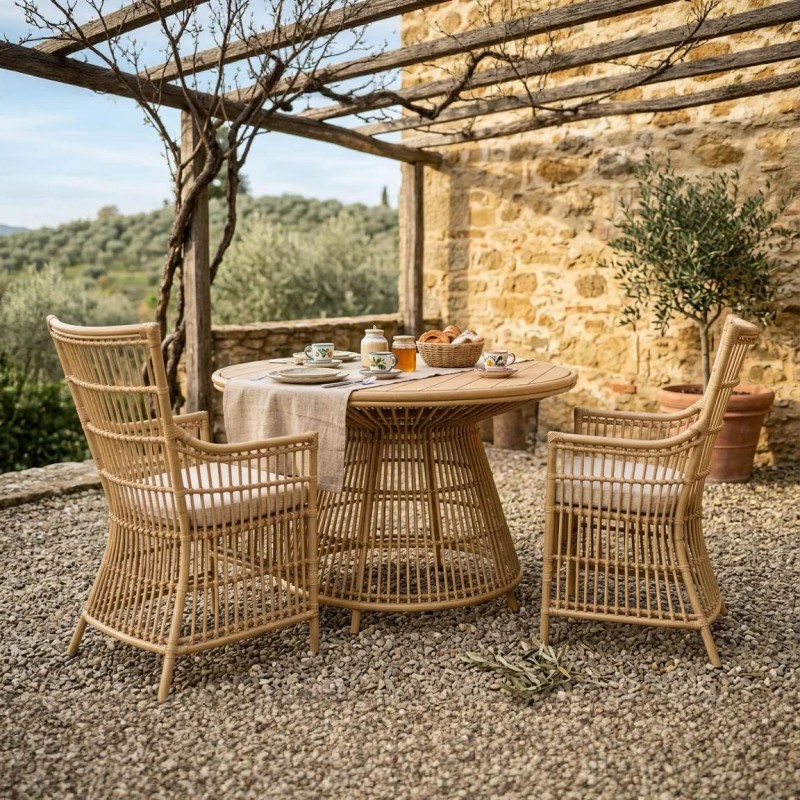 Tavolo Rotondo Outdoor diametro 110 cm in Teak e Rattan | Lemoire Home Tavolo Rotondo Outdoor diametro 110 cm in Teak e Rattan | Lemoire Home