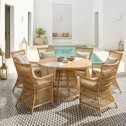 Tavolo Rotondo Outdoor diametro 110 cm in Teak e Rattan | Lemoire Home