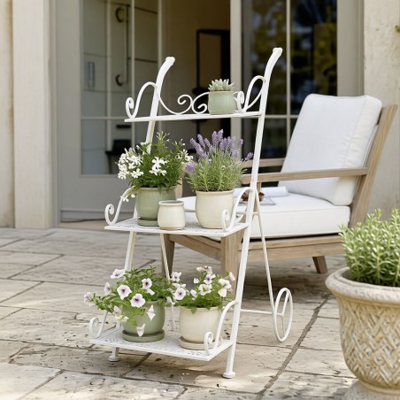 Fioriera a Carrello in Acciaio Bianco Shabby | Lemoire Home