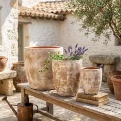 Tris di vasi artigianali in Terracotta da esterno sfumati effetto anticato