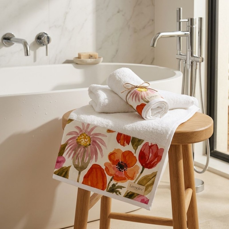 Set Viso-Ospite Penelope in Spugna 620g e Cotone Floreale Lemoire Home Set Viso-Ospite Penelope in Spugna 620g e Cotone Floreale Lemoire Home