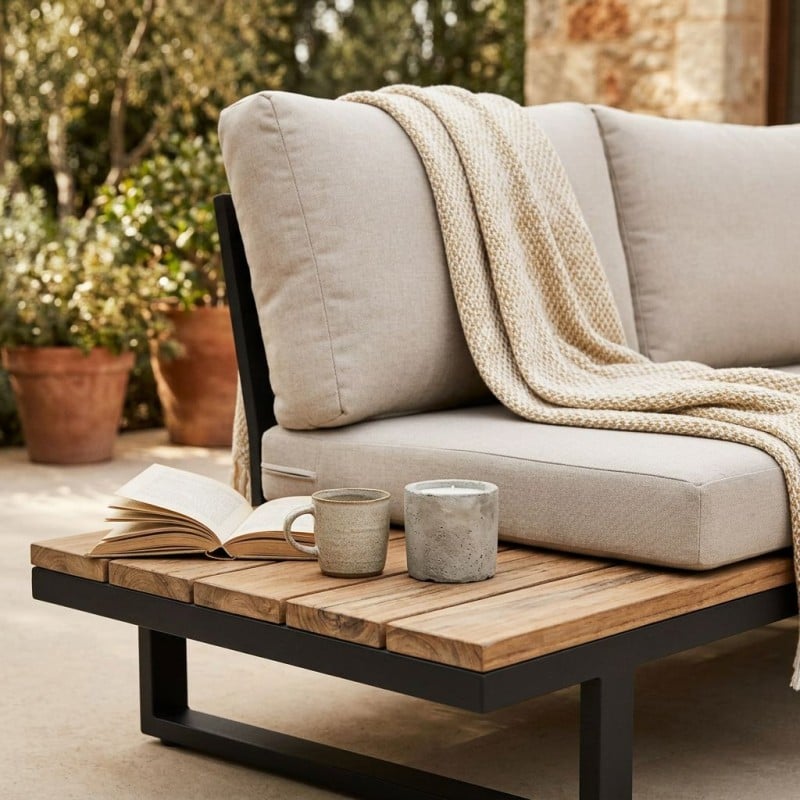 Salotto da esterno 5 posti scomponibile Angolare Antracite: Design in Alluminio e Comfort Olefin
