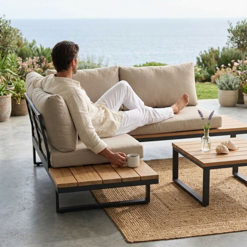 Salotto da esterno 5 posti scomponibile Angolare Antracite: Design in Alluminio e Comfort Olefin