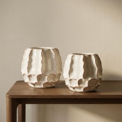 Vaso Chakra Ivory in Ceramica con Bordi Materici | Lemoire Home