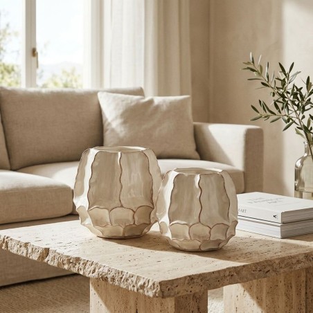Vaso Chakra Ivory in Ceramica con Bordi Materici | Lemoire Home