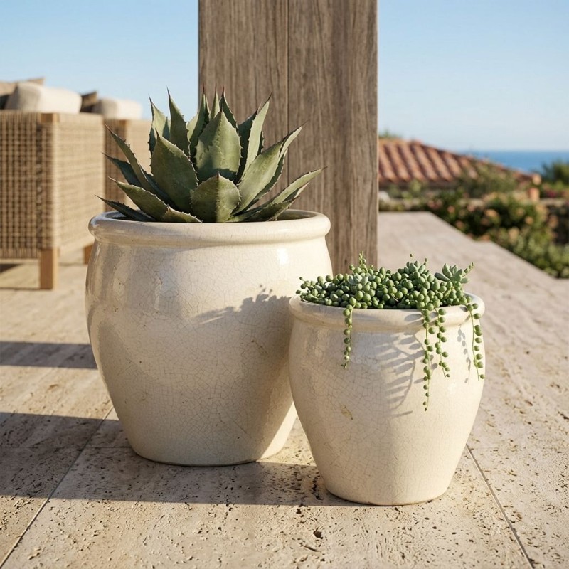 Set 2 Vasi Bombati Glaze Ivory EDG – Selezione Lemoire Home