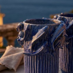 Vaso Chakra Carpa Koi in Ceramica Blu Enzo De Gasperi | Lemoire