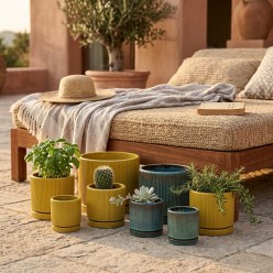 Set 4 Vasi EDG Glaze Righe Rotondi Giallo o Turchese Lemoire Home