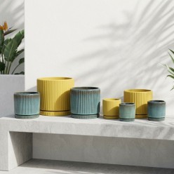 Set 4 Vasi EDG Glaze Righe Rotondi Giallo o Turchese Lemoire Home