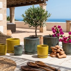 Set 4 Vasi EDG Glaze Righe Rotondi Giallo o Turchese Lemoire Home