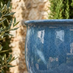 Set 3 Cachepot Bombati Azure in Ceramica Smaltata H32 D38