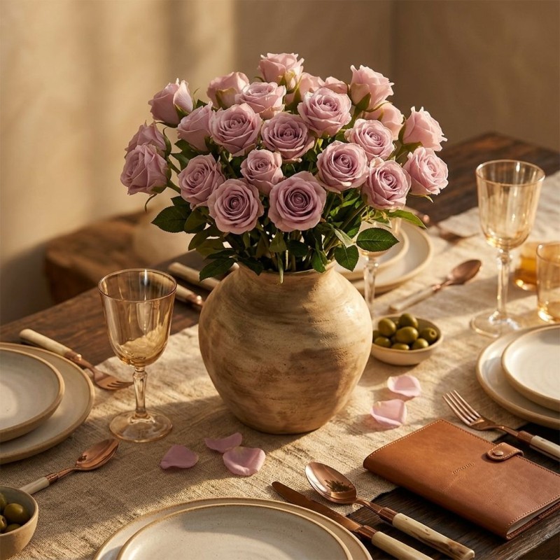 Mazzo di Rose Artificiali Malva H40 EDG | Selezione Lemoire Home