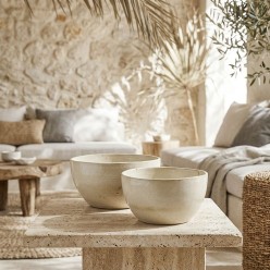 Set 2 Vasi Ciotola in Gres Ivory: Eleganza Mediterranea EDG