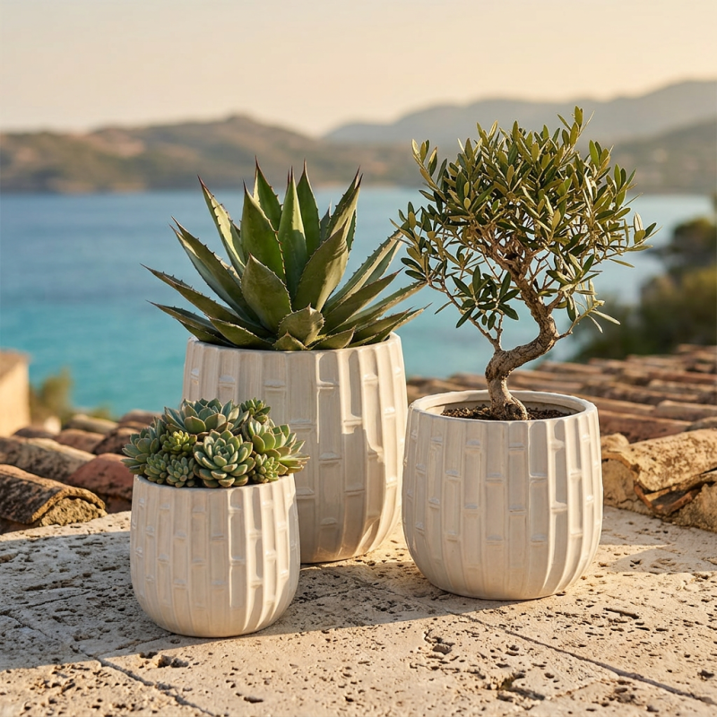 Set 3 Vasi Cachepot Similbamboo Avorio EDG | Lemoire Home Set 3 Vasi Cachepot Similbamboo Avorio EDG | Lemoire Home