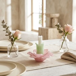 Portacandele Fiore in Vetro Green Pink EDG | Selezione Lemoire Home
